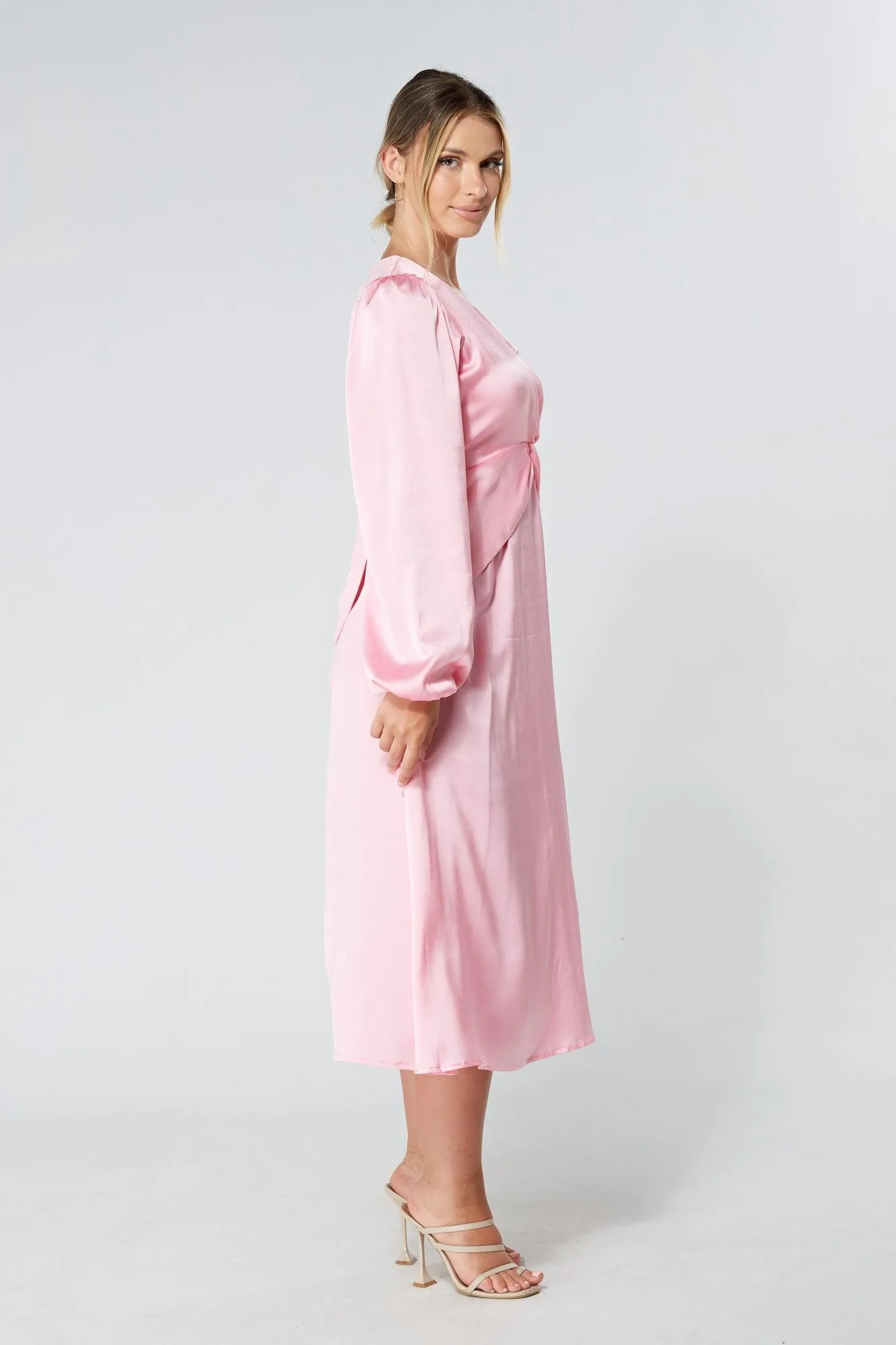 Calissa Light Pink Satin-feel Folded Body Midaxi Dress