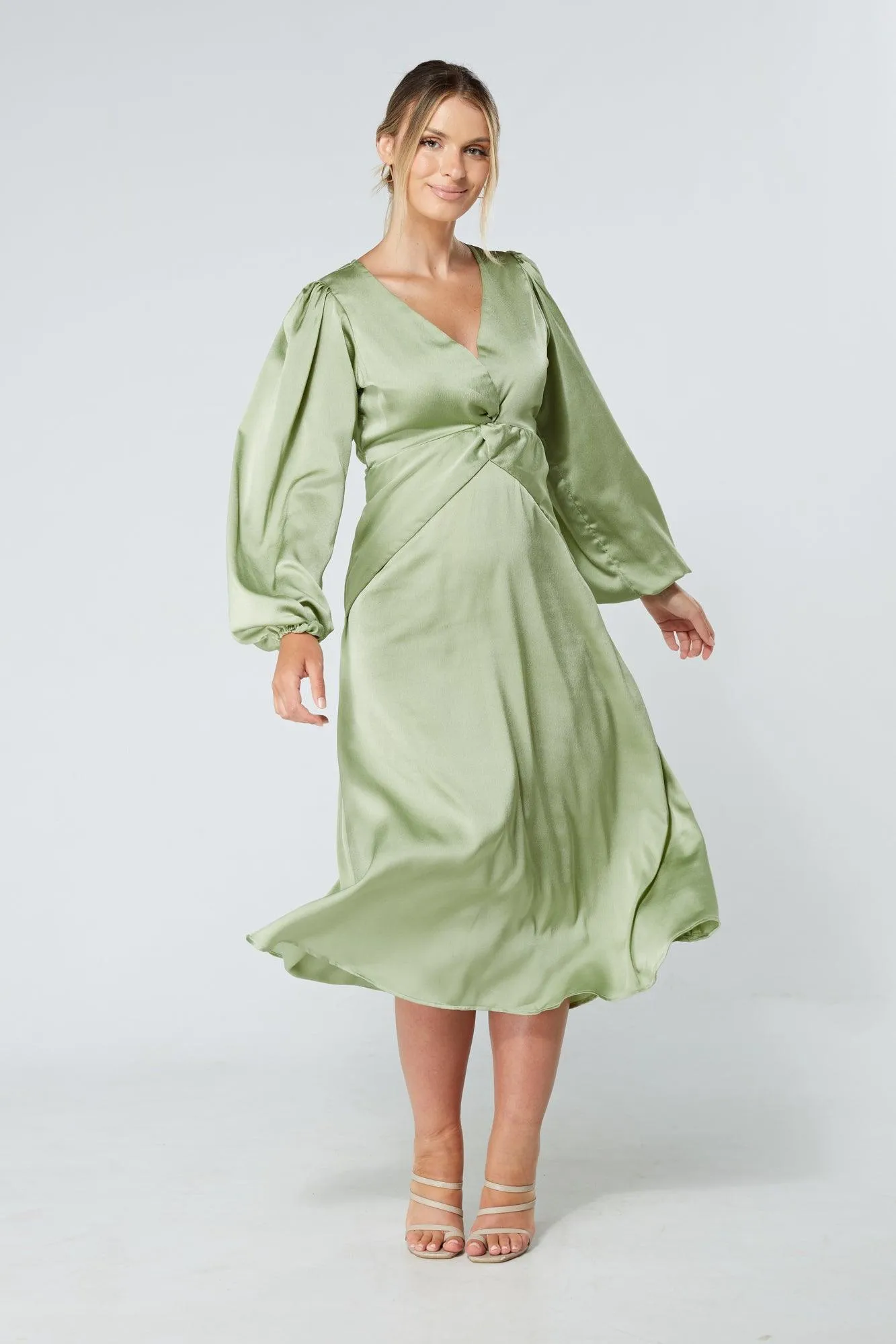 Calissa Olive Satin-feel Folded Body Midaxi Dress