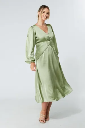 Calissa Olive Satin-feel Folded Body Midaxi Dress