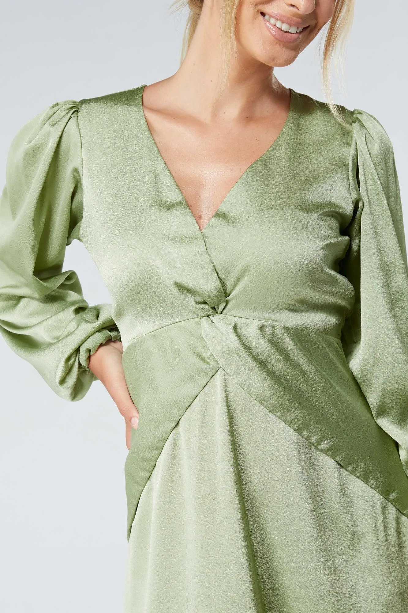 Calissa Olive Satin-feel Folded Body Midaxi Dress