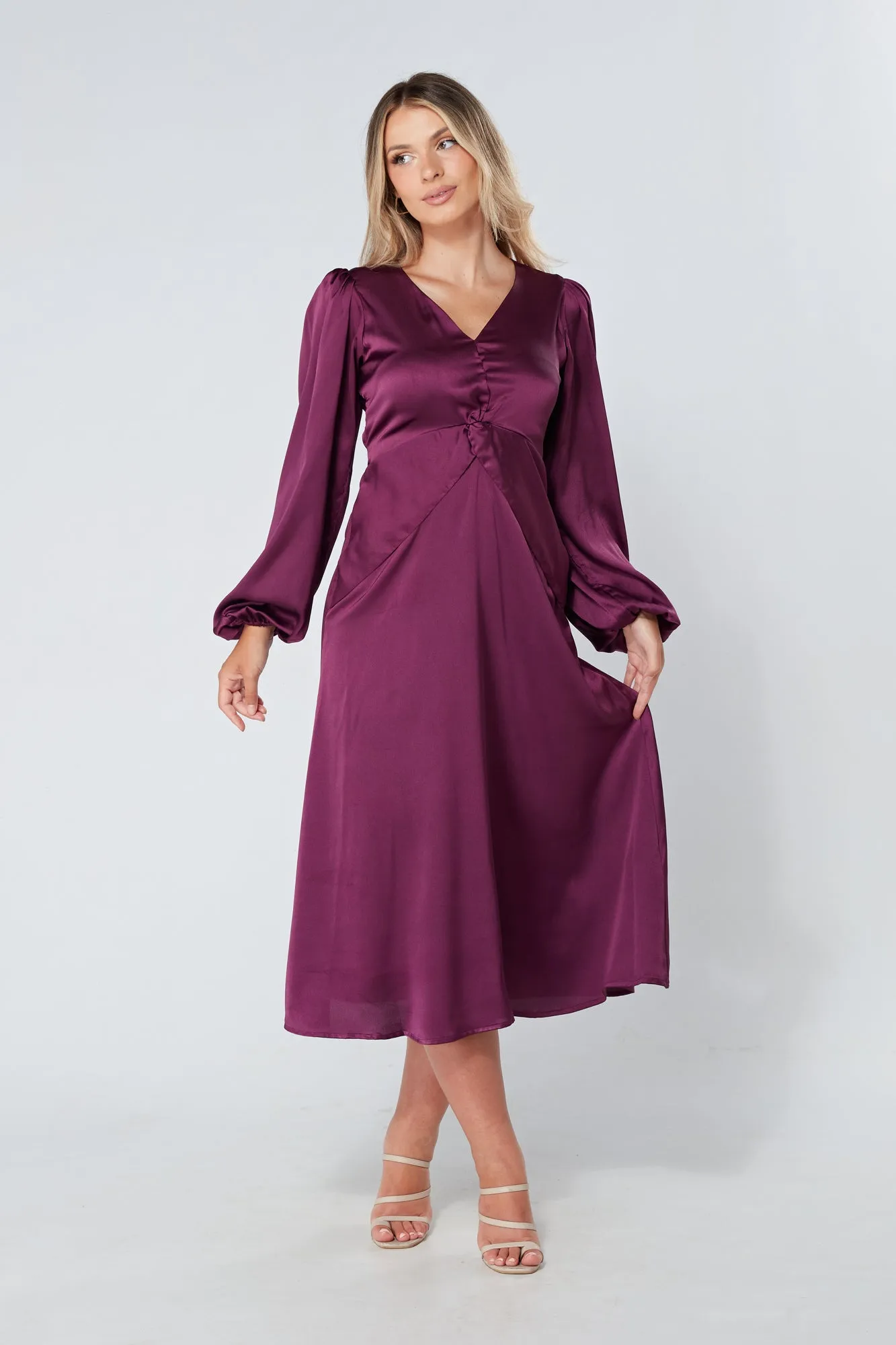 Calissa Purple Satin-feel Folded Body Midaxi Dress