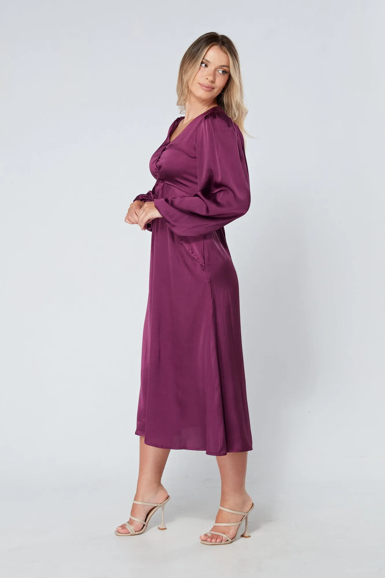 Calissa Purple Satin-feel Folded Body Midaxi Dress