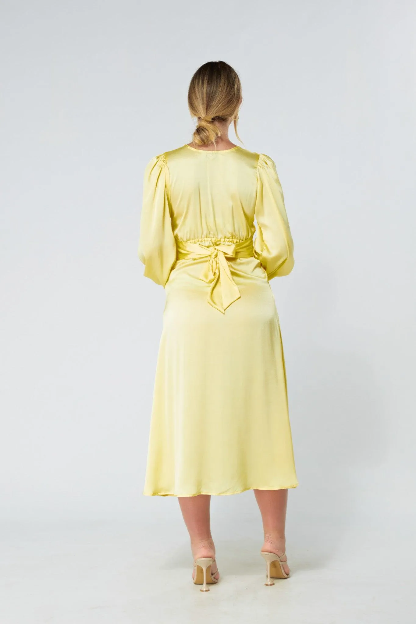 Calissa Yellow Satin-feel Folded Body Midaxi Dress