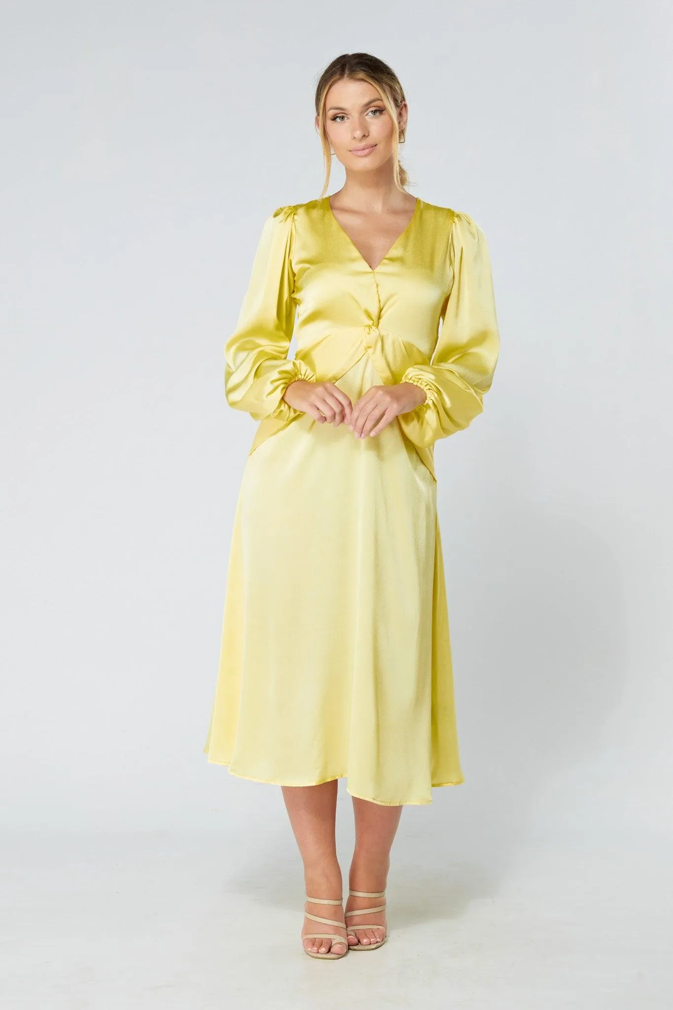 Calissa Yellow Satin-feel Folded Body Midaxi Dress