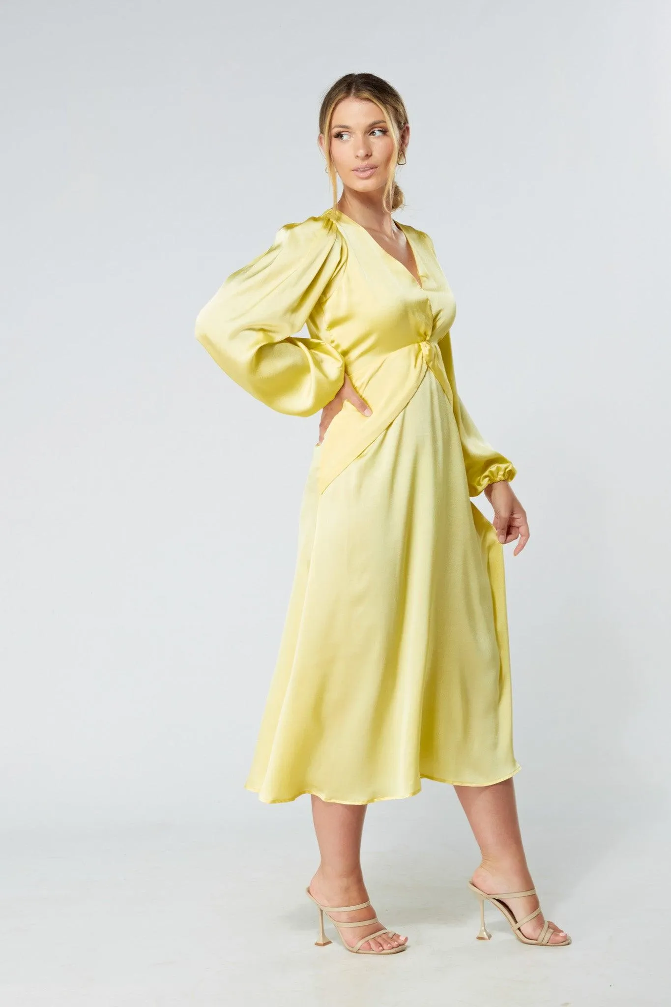 Calissa Yellow Satin-feel Folded Body Midaxi Dress