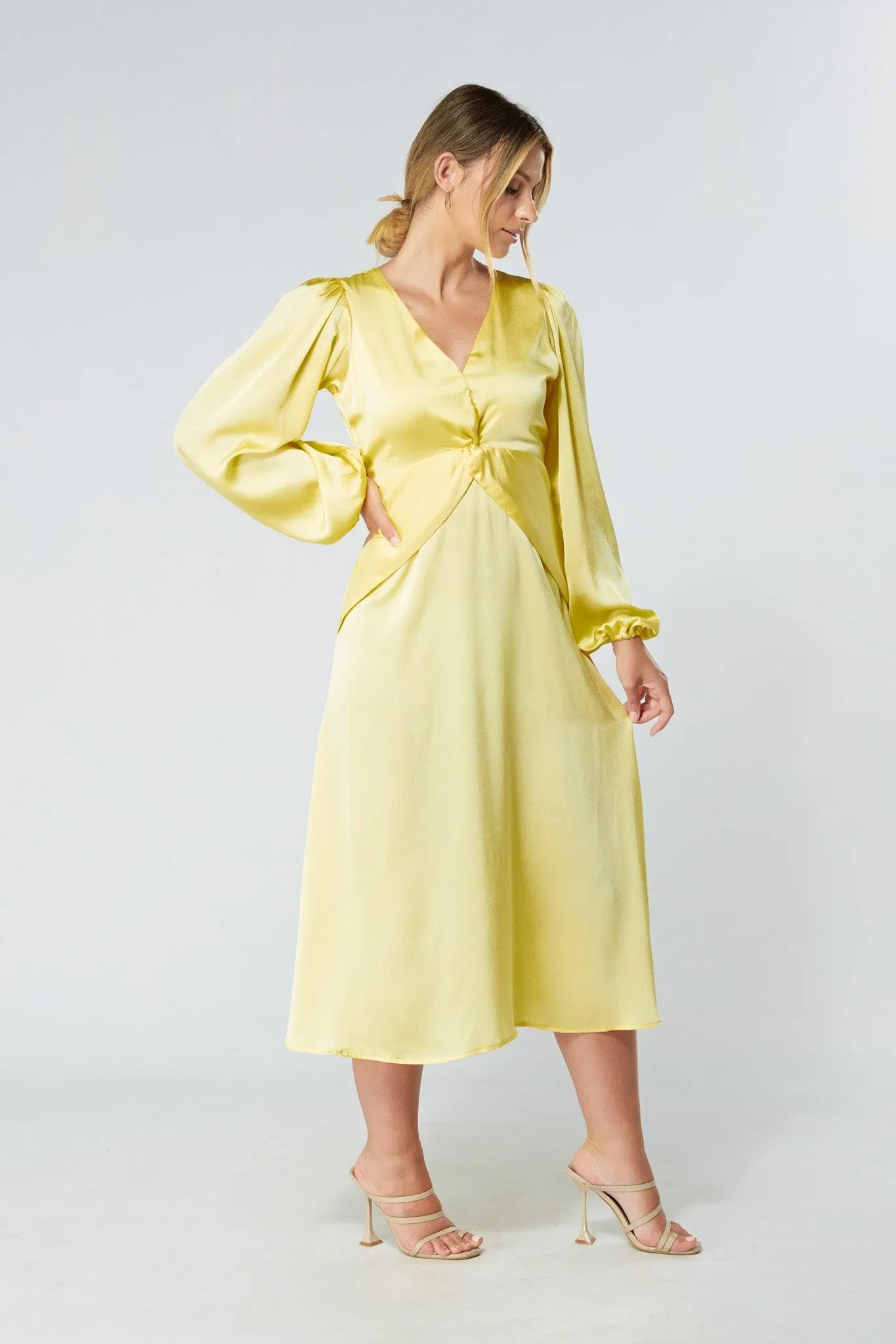 Calissa Yellow Satin-feel Folded Body Midaxi Dress