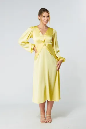 Calissa Yellow Satin-feel Folded Body Midaxi Dress