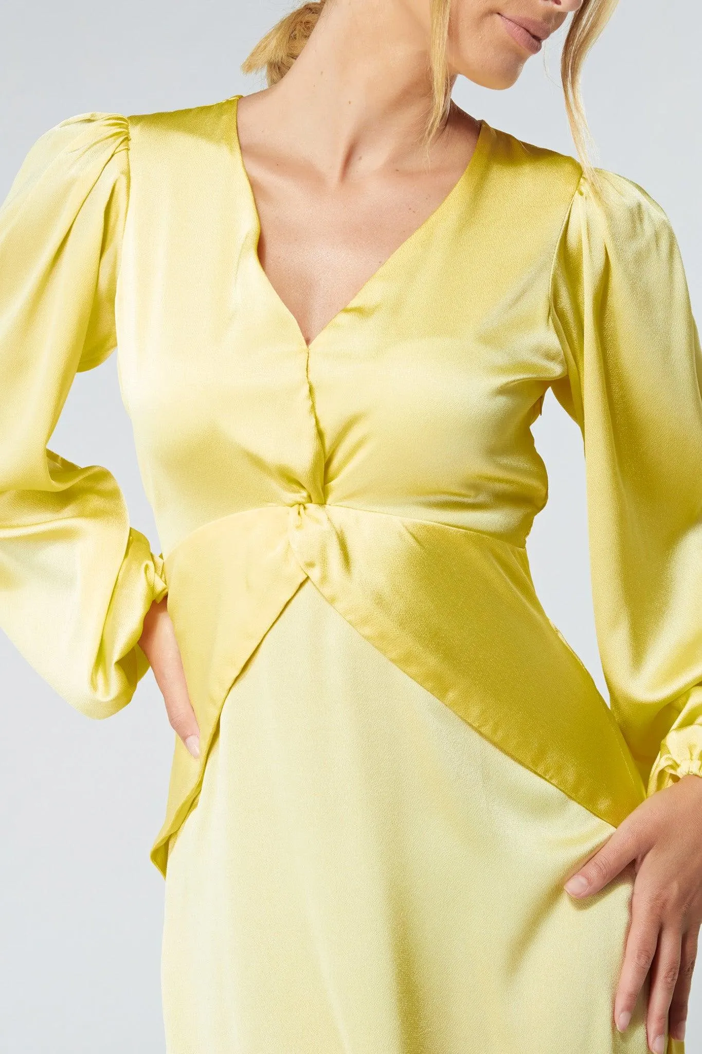 Calissa Yellow Satin-feel Folded Body Midaxi Dress