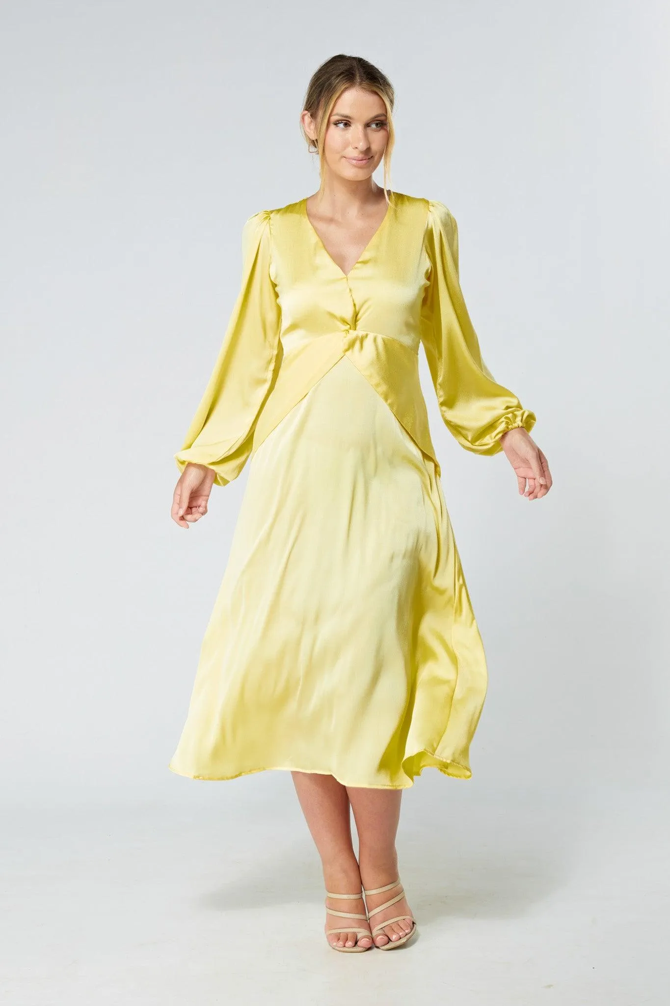 Calissa Yellow Satin-feel Folded Body Midaxi Dress