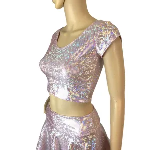 Cap Sleeve Crop Top - Light Pink Shattered Glass