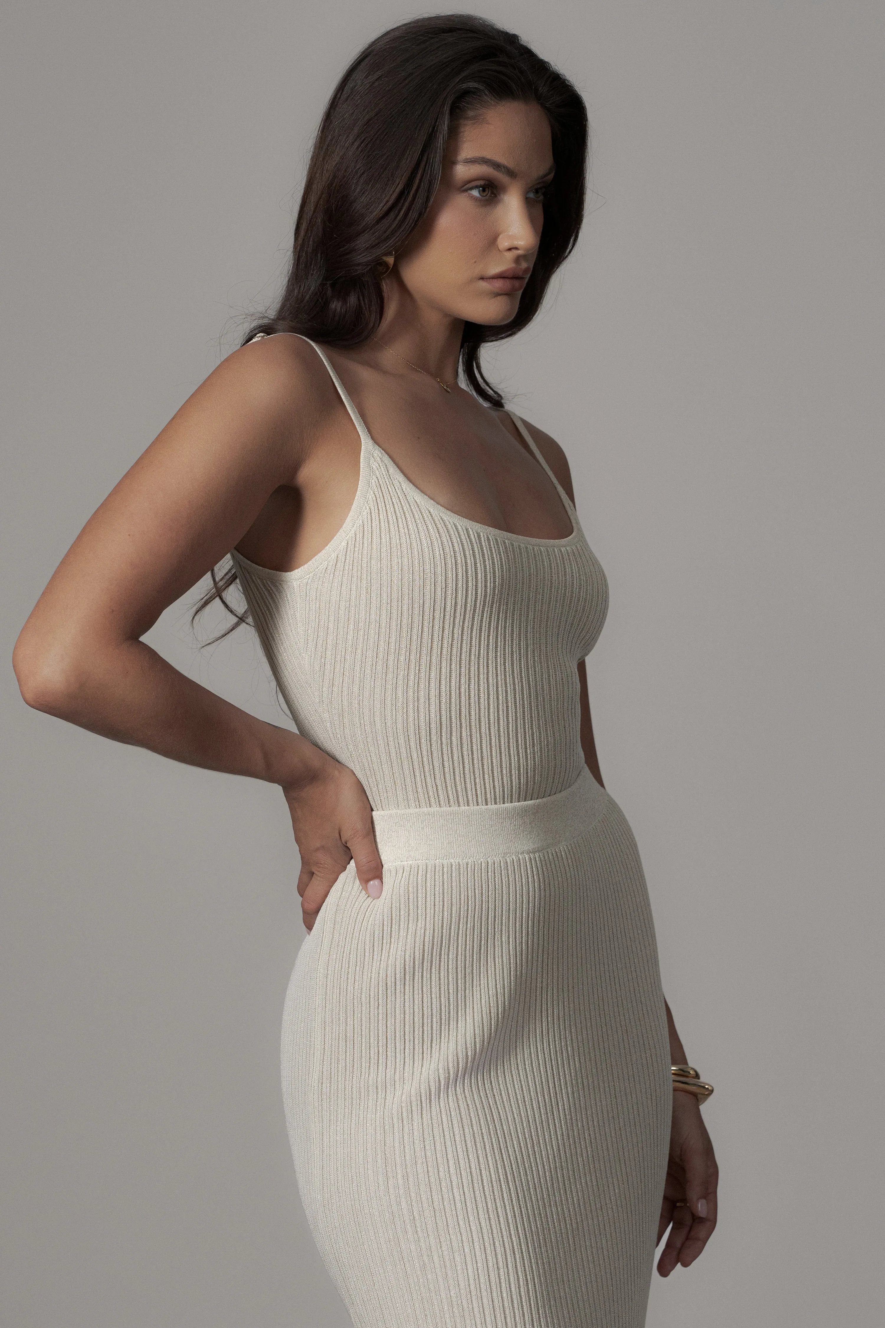 Champagne Serena Ribbed Skirt Set