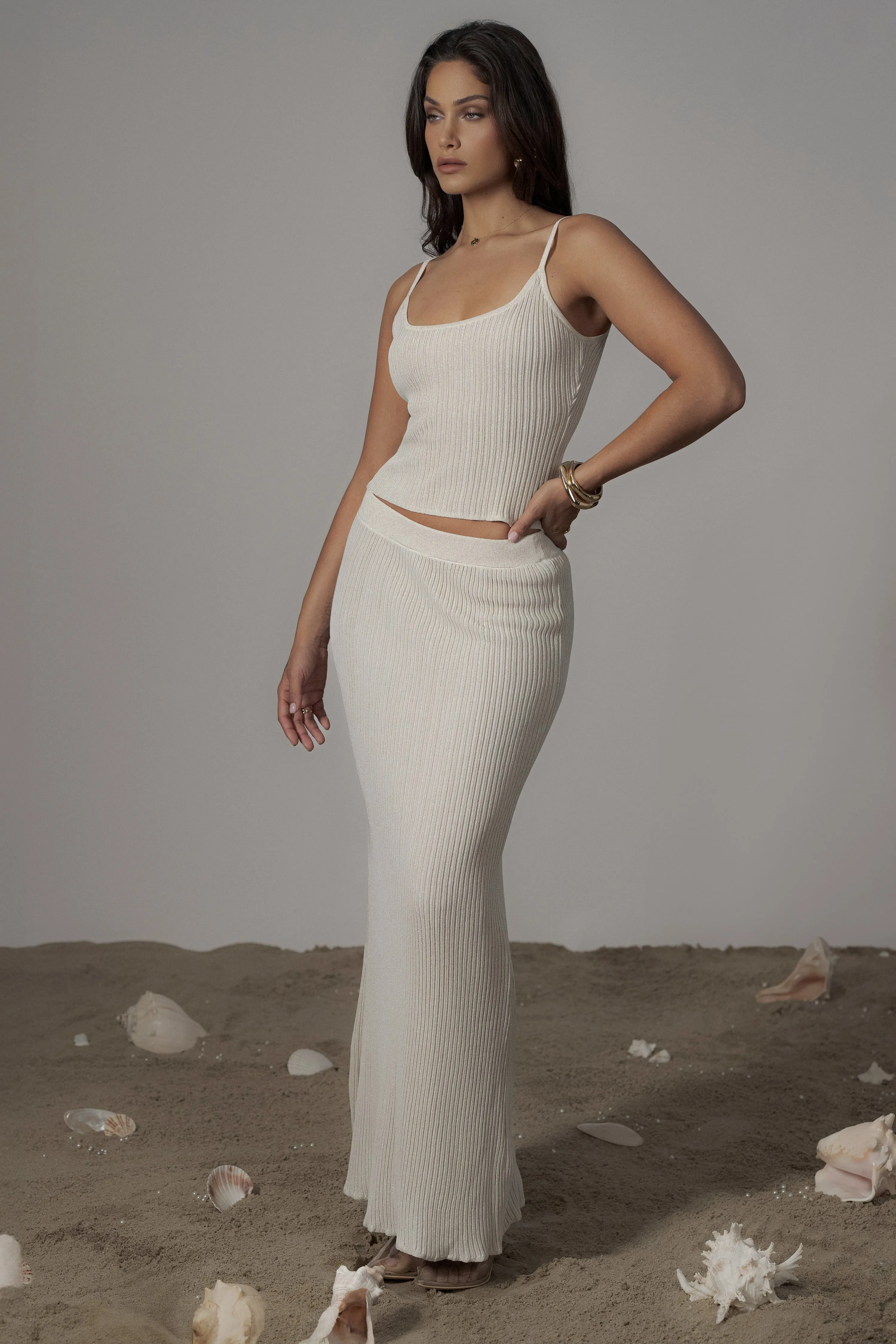 Champagne Serena Ribbed Skirt Set