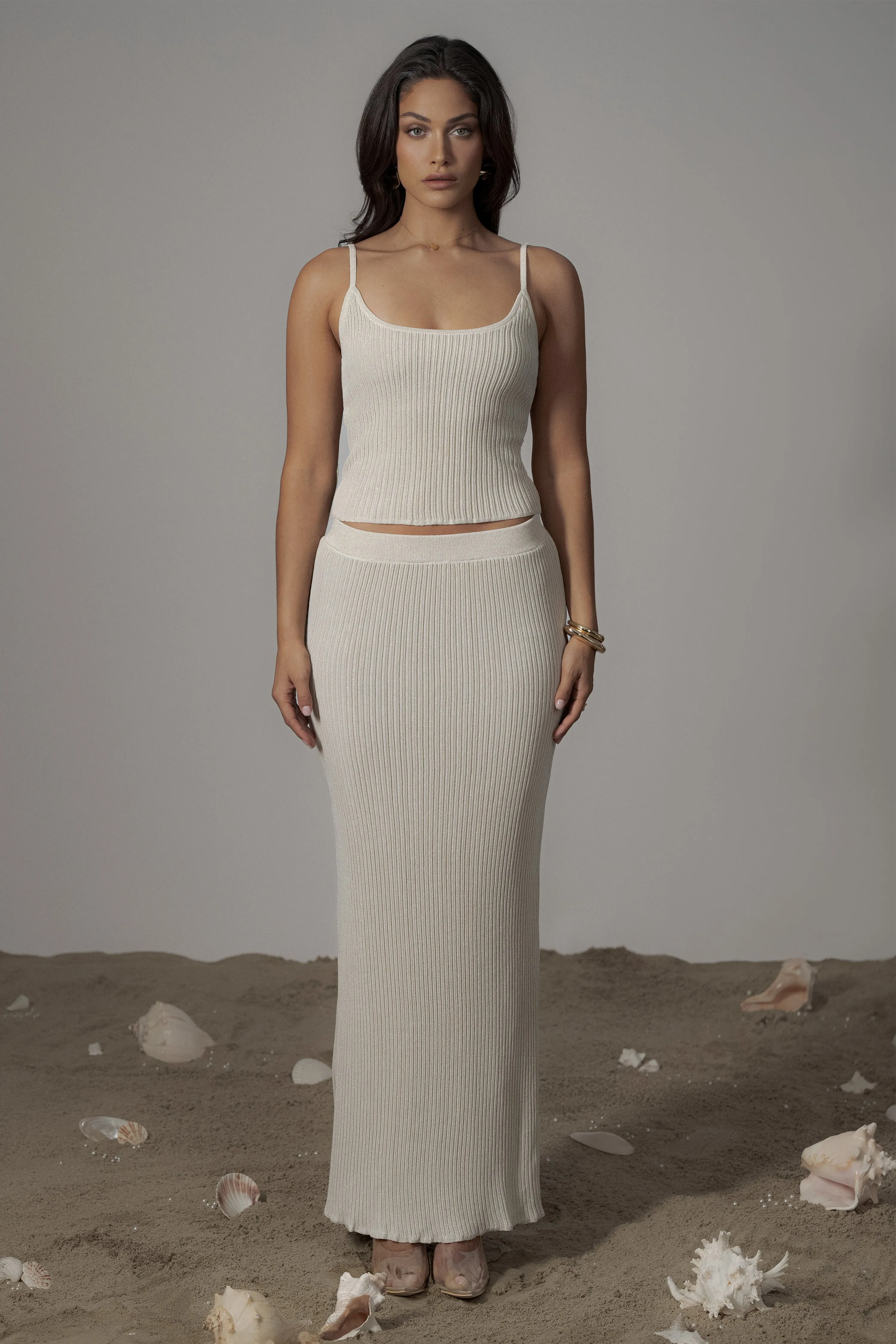 Champagne Serena Ribbed Skirt Set