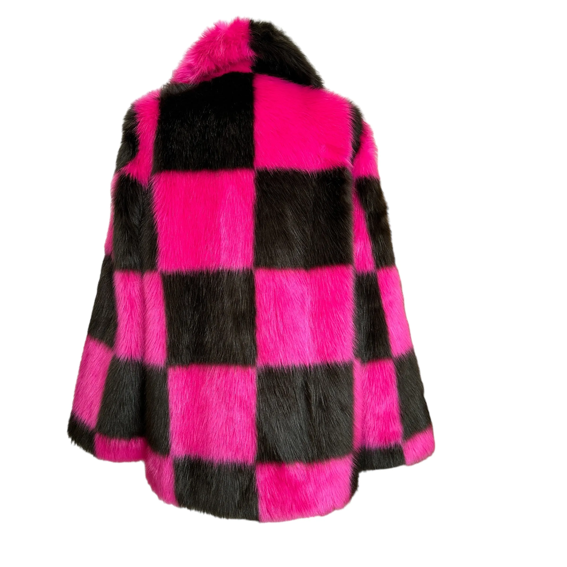 Checker Faux-Fur Coat - S