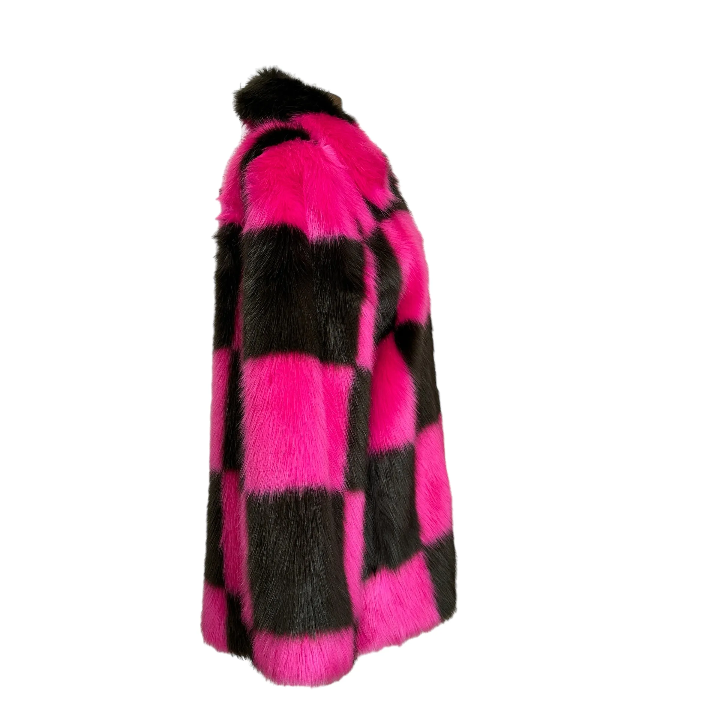 Checker Faux-Fur Coat - S