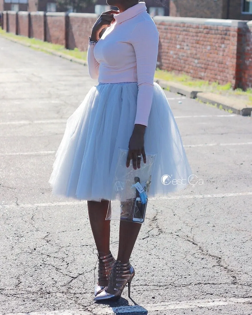 Clarisa Dove Gray Tulle Skirt - Midi