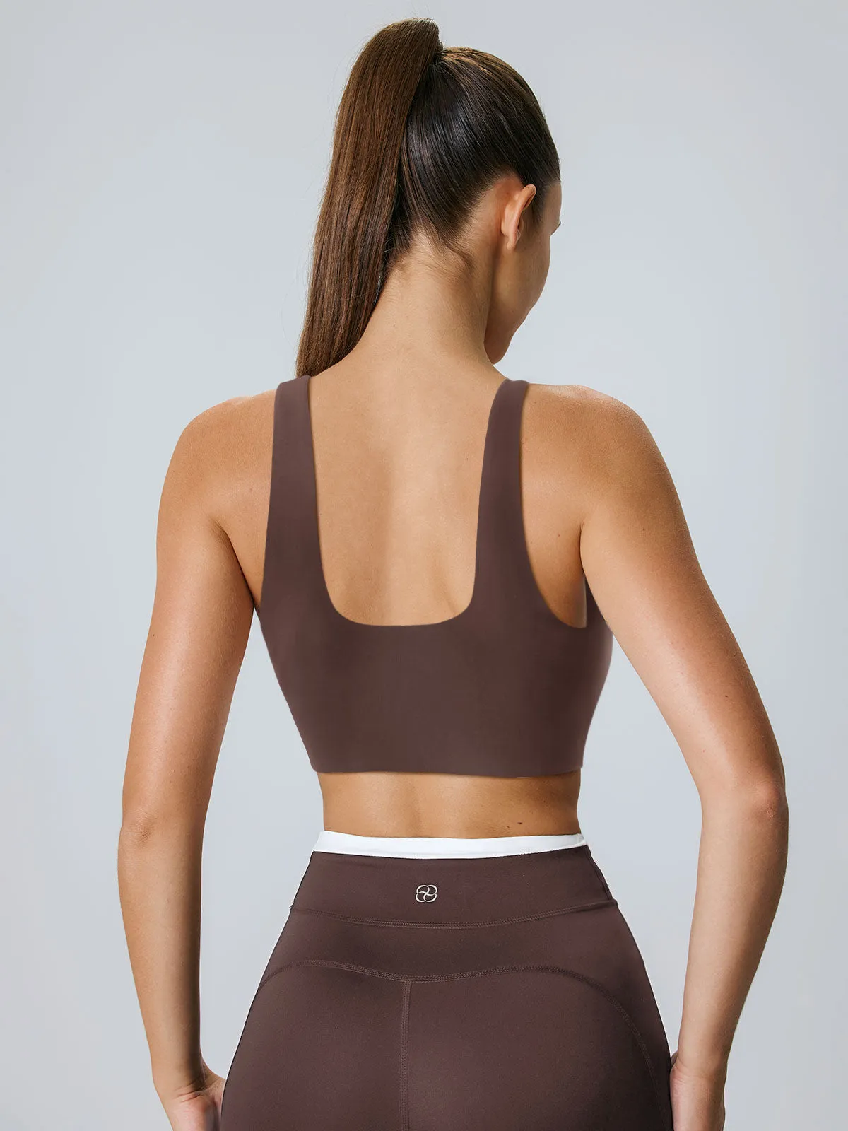 Coffee U-shape Cut Out Sports Bra - Medium Support