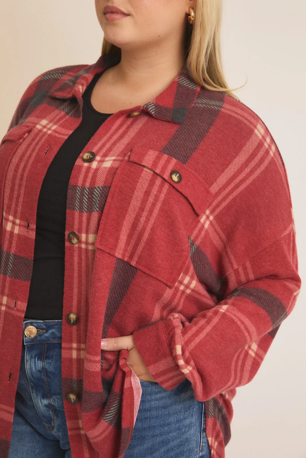 Cozy Soft Red Plaid Shacket