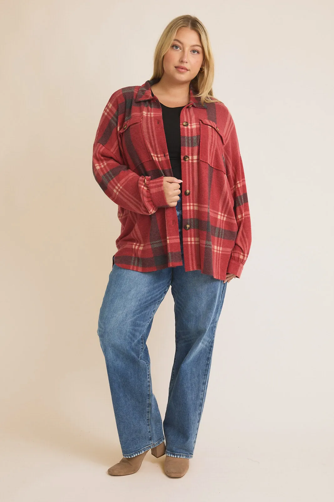 Cozy Soft Red Plaid Shacket