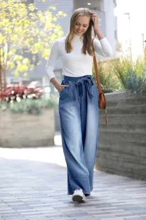 Dark Chambray Paper Bag  Wide Leg Pants