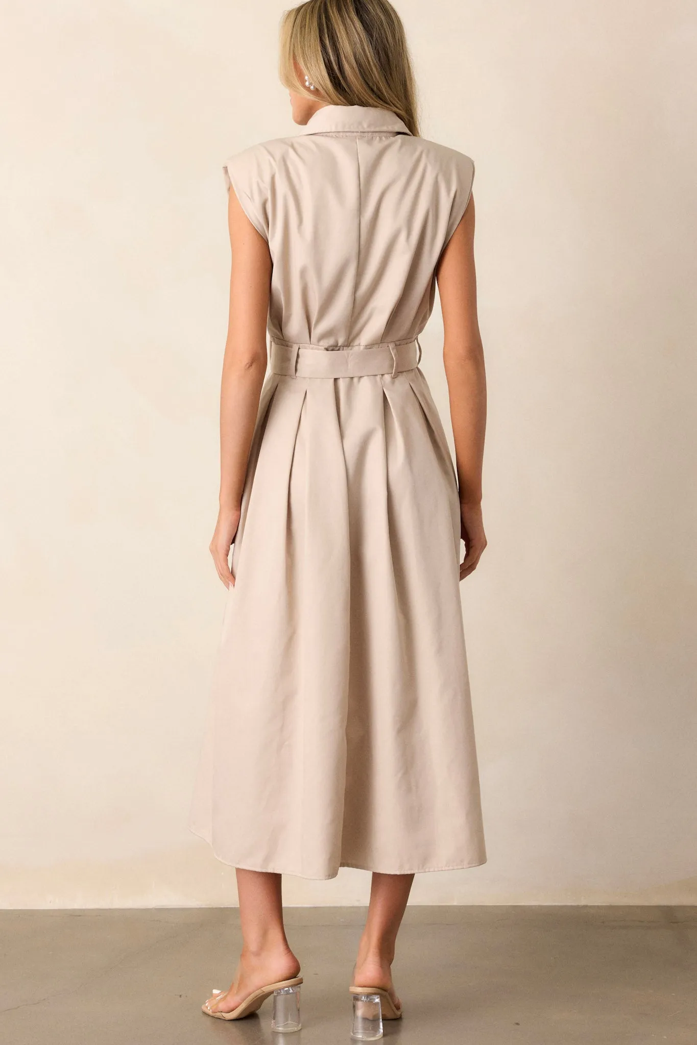 Days Go By Beige Belted Midi Dress