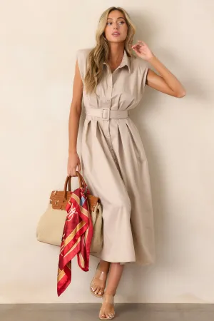 Days Go By Beige Belted Midi Dress