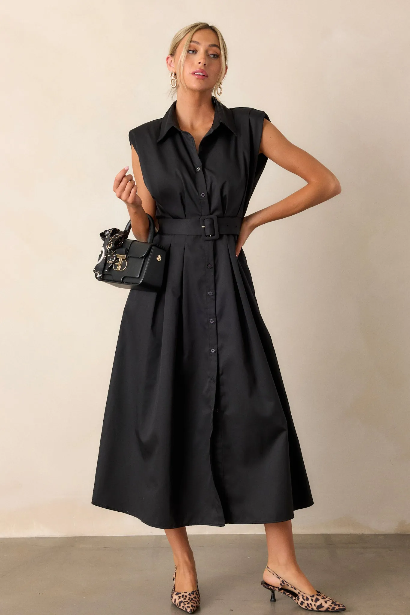 Days Go By Black Belted Midi Dress