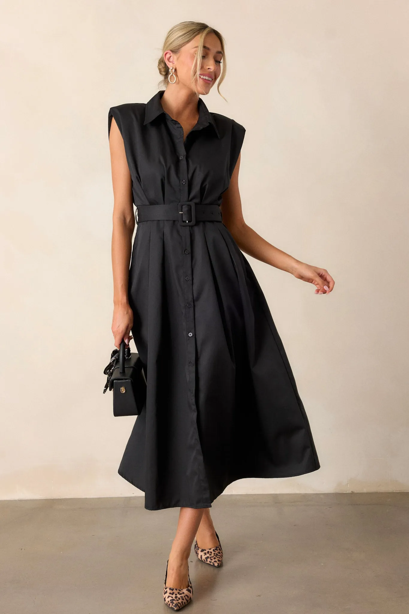 Days Go By Black Belted Midi Dress