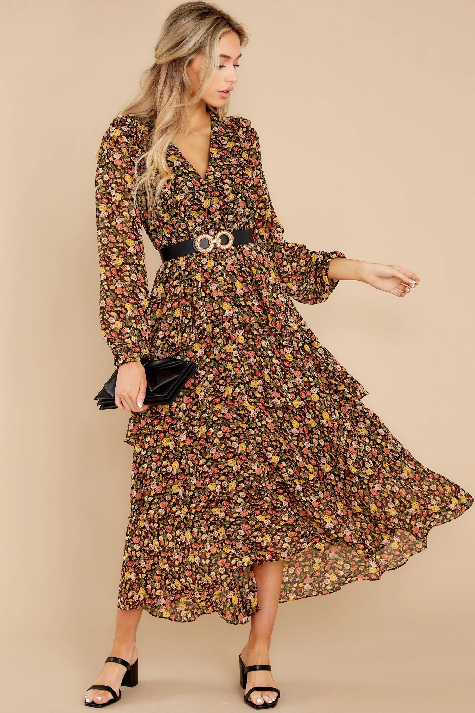 Delightful Moments Black Floral Print Maxi Dress