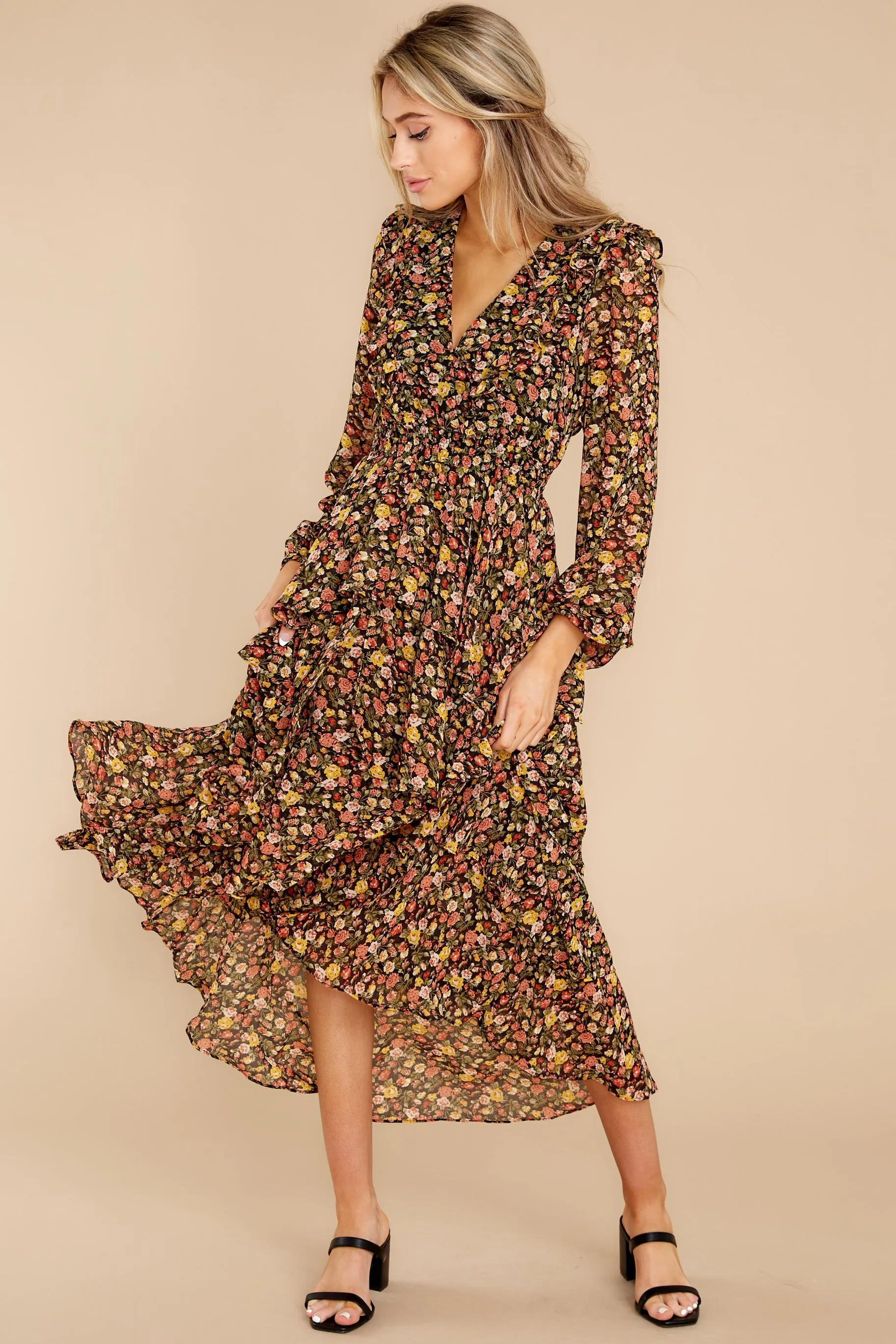 Delightful Moments Black Floral Print Maxi Dress