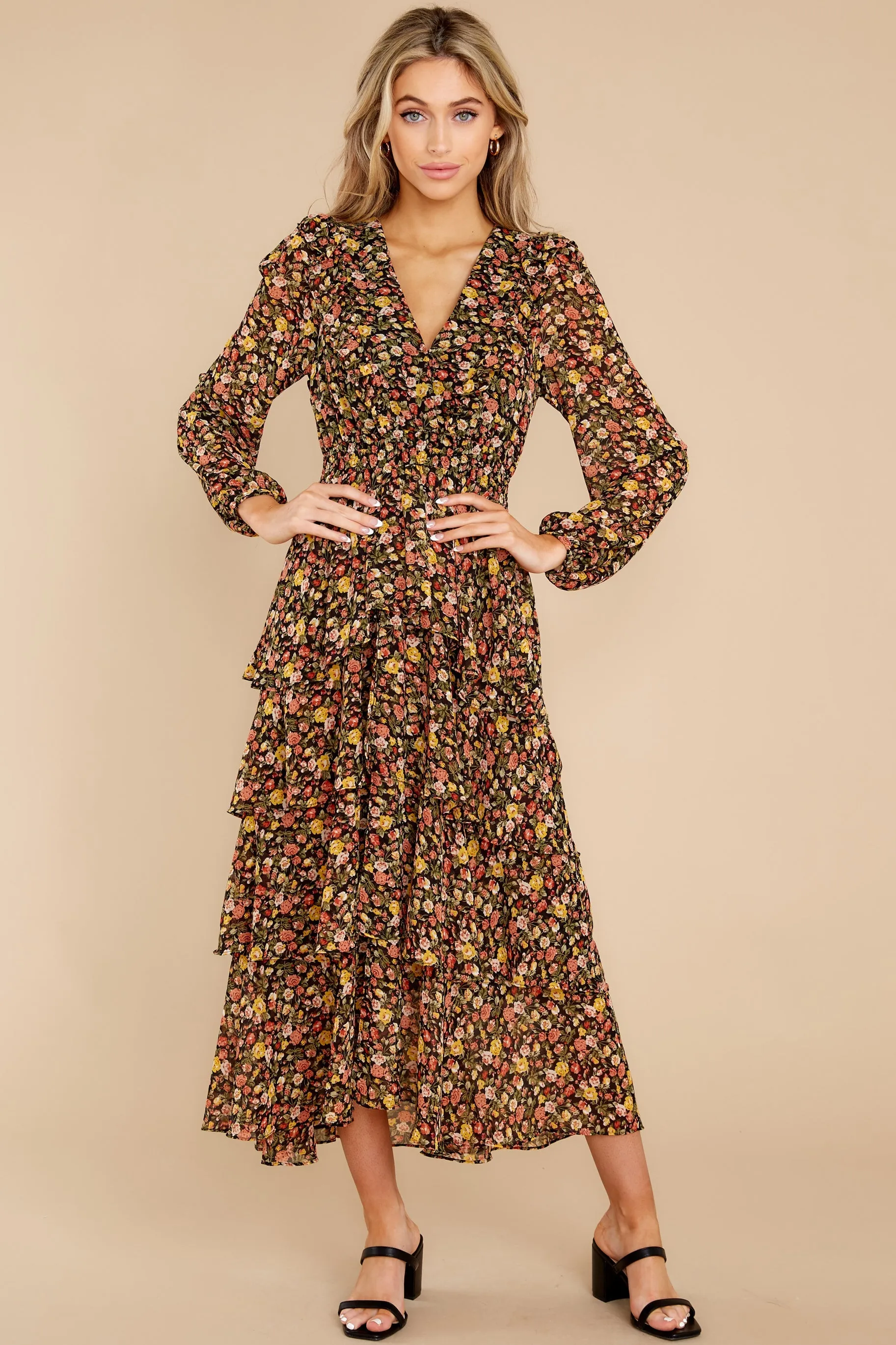 Delightful Moments Black Floral Print Maxi Dress