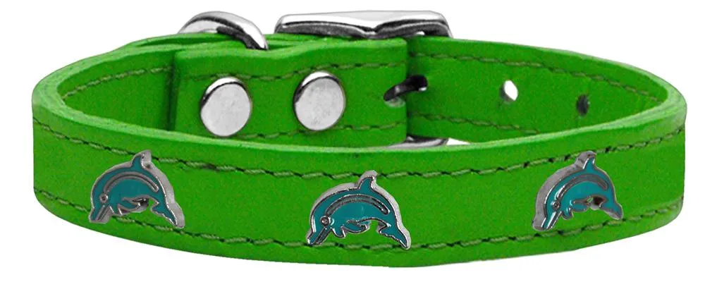 Dolphin Widget Genuine Leather Dog Collar Emerald Green 20