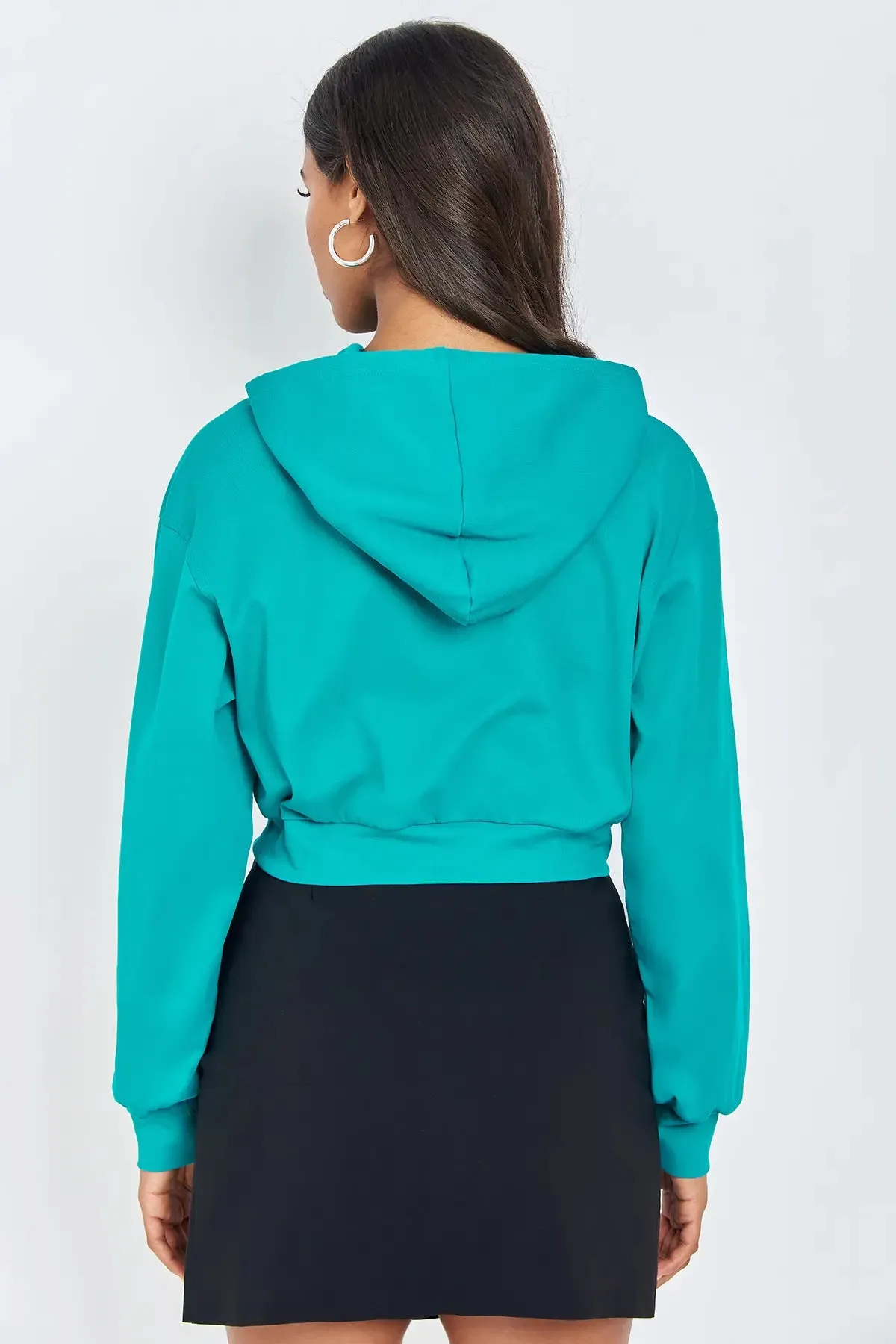 Drawstring Cut Out Crop Hoodie