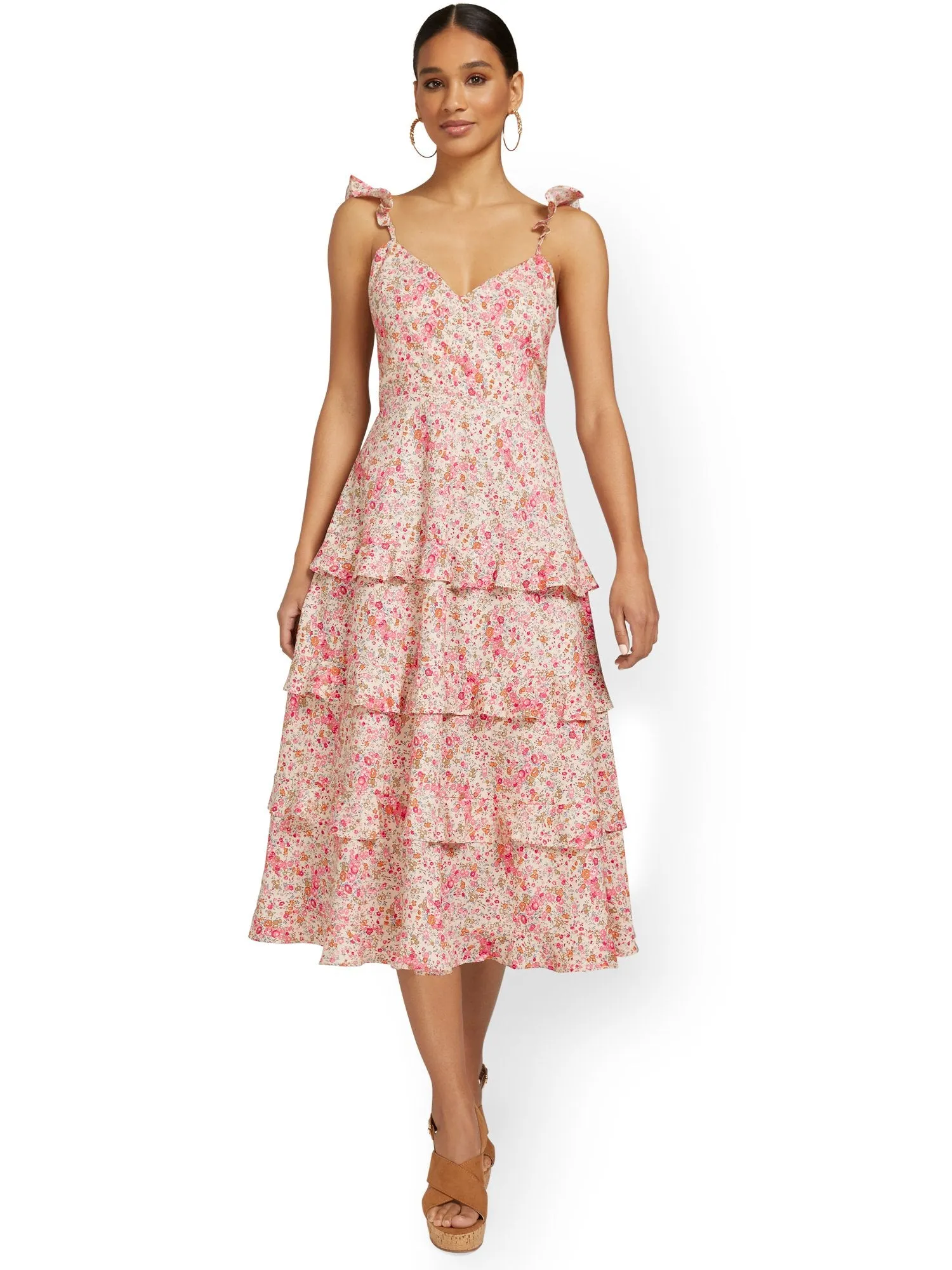 Dress Forum Floral Tiered Ruffle Midi Dress - Brands We Love