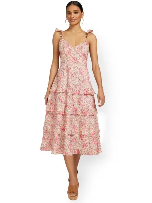 Dress Forum Floral Tiered Ruffle Midi Dress - Brands We Love