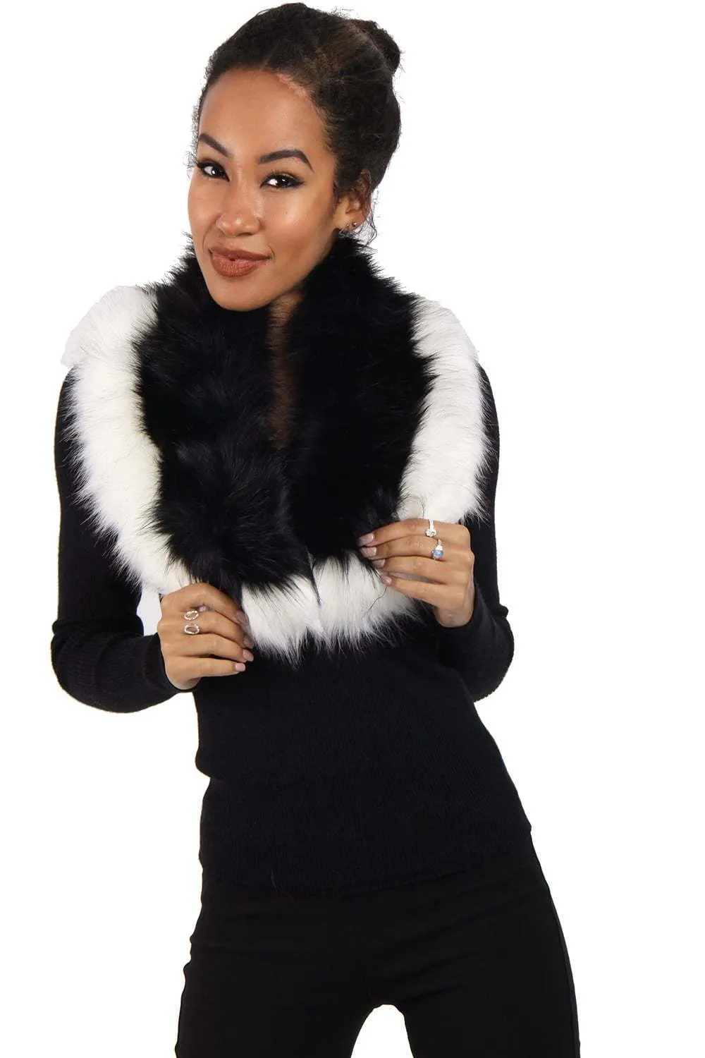 Duo Colour Fluffy Faux Fur Collar Scarf