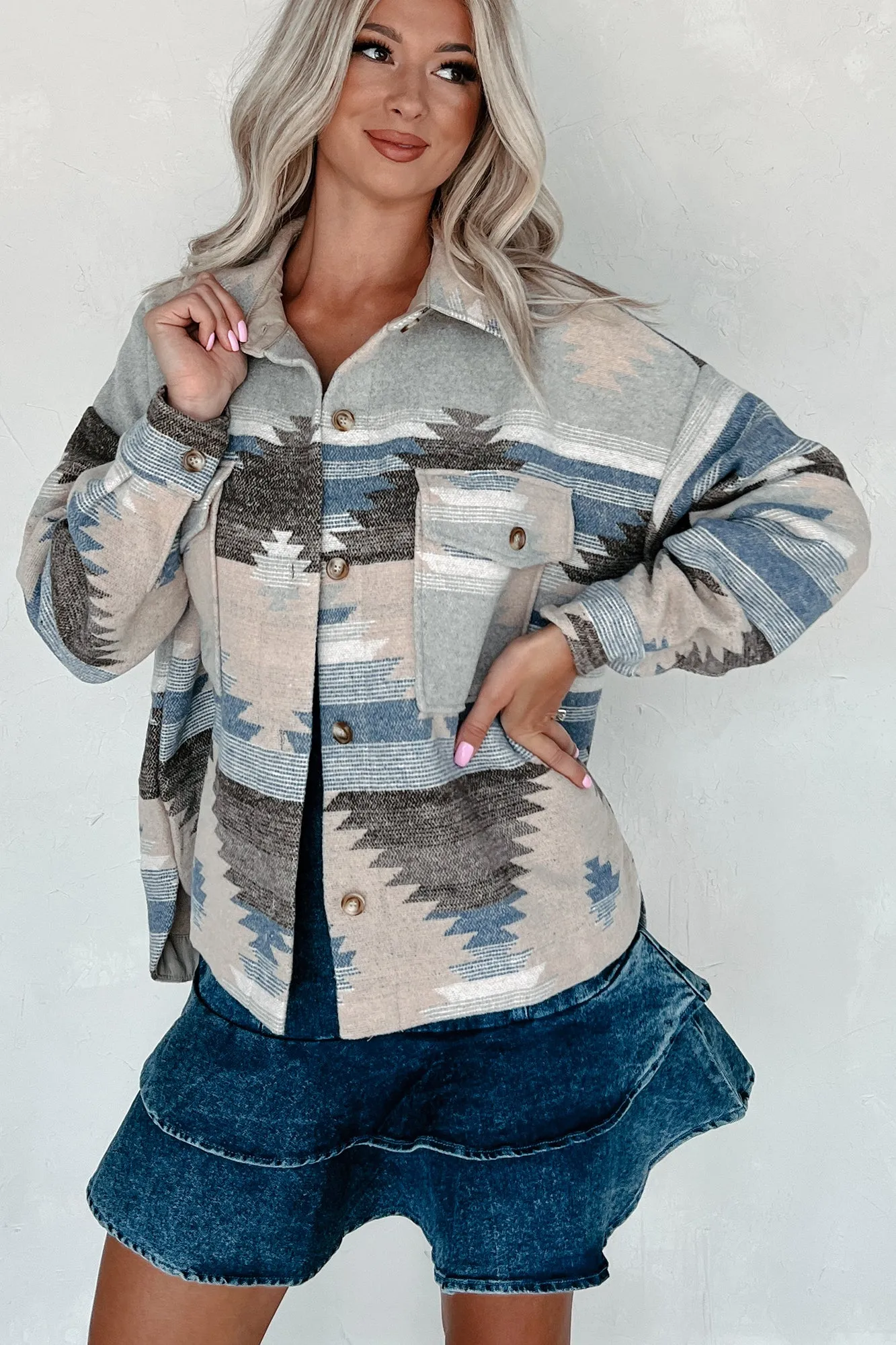 El Paso Evenings Aztec Print Shacket (Denim Multi)