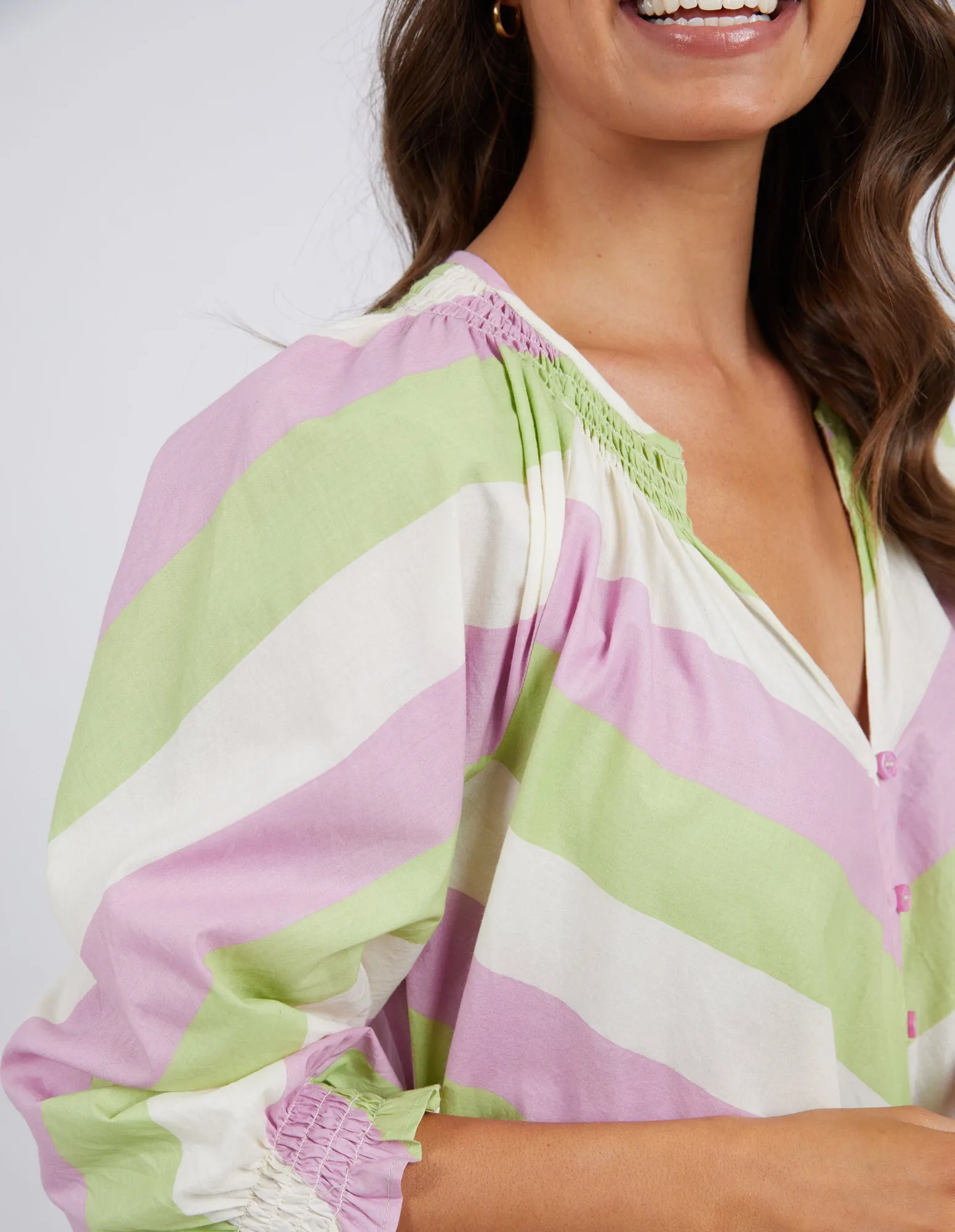 Ellis Stripe Dress Keylime, White & Lilac