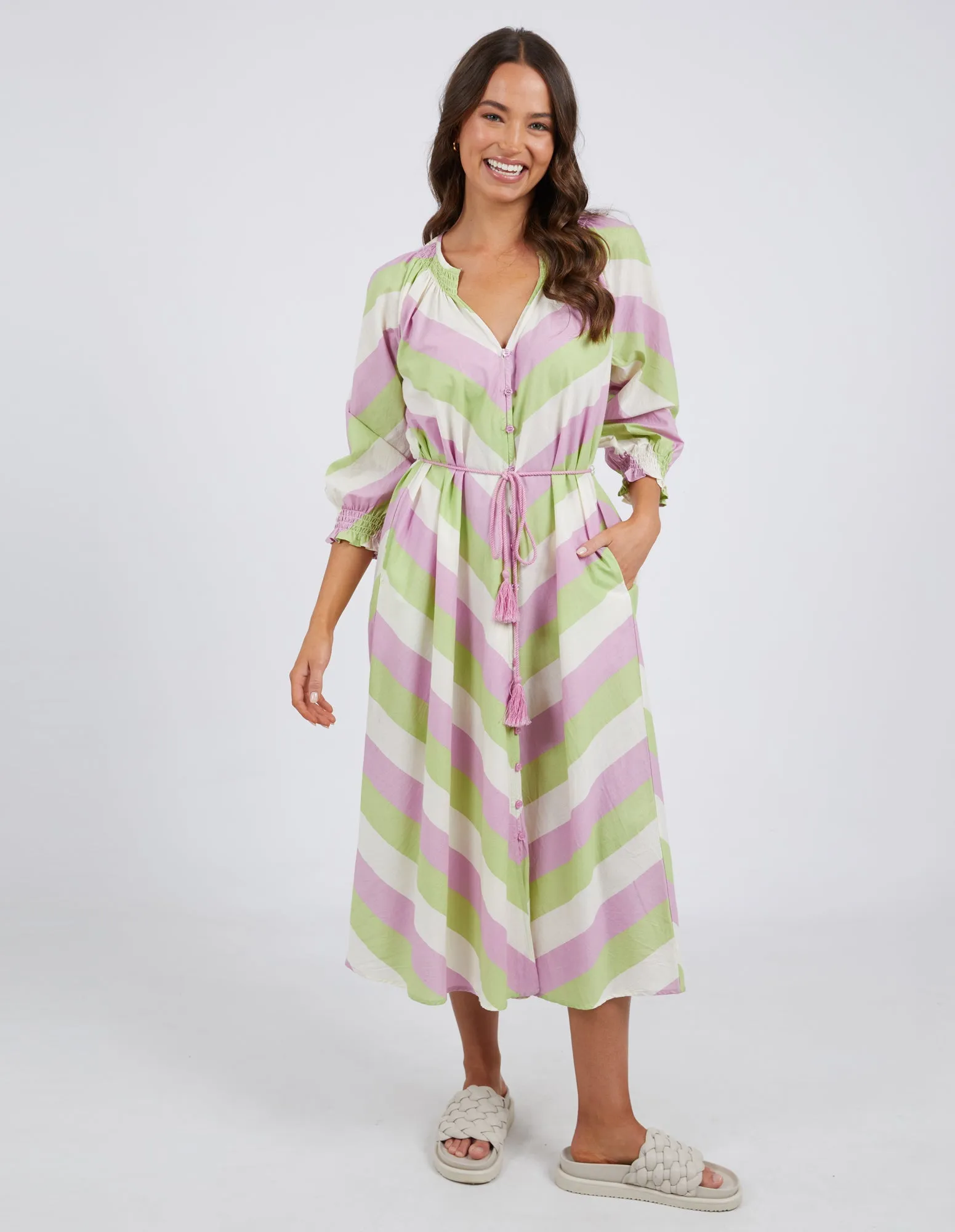 Ellis Stripe Dress Keylime, White & Lilac