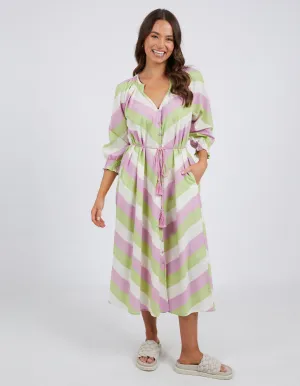 Ellis Stripe Dress Keylime, White & Lilac