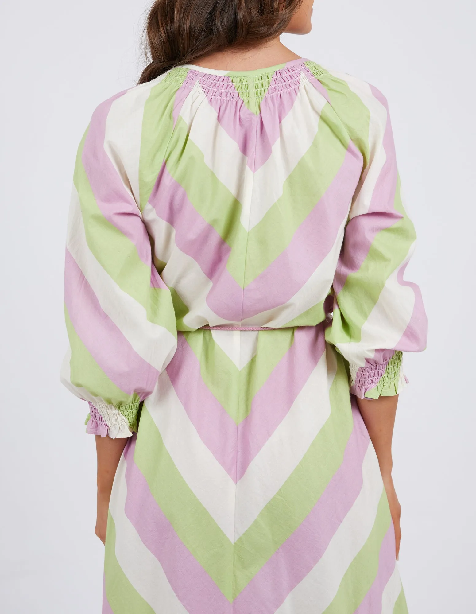 Ellis Stripe Dress Keylime, White & Lilac