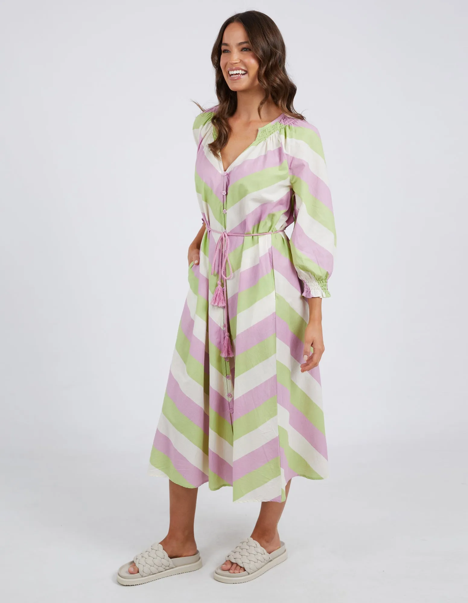 Ellis Stripe Dress Keylime, White & Lilac