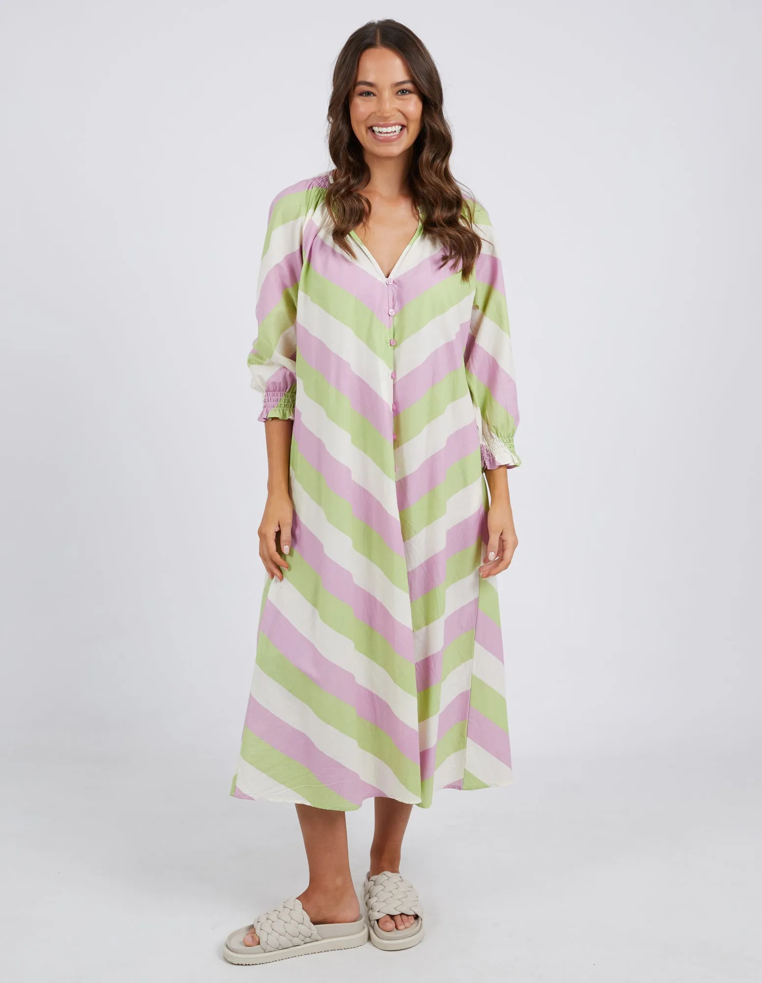 Ellis Stripe Dress Keylime, White & Lilac