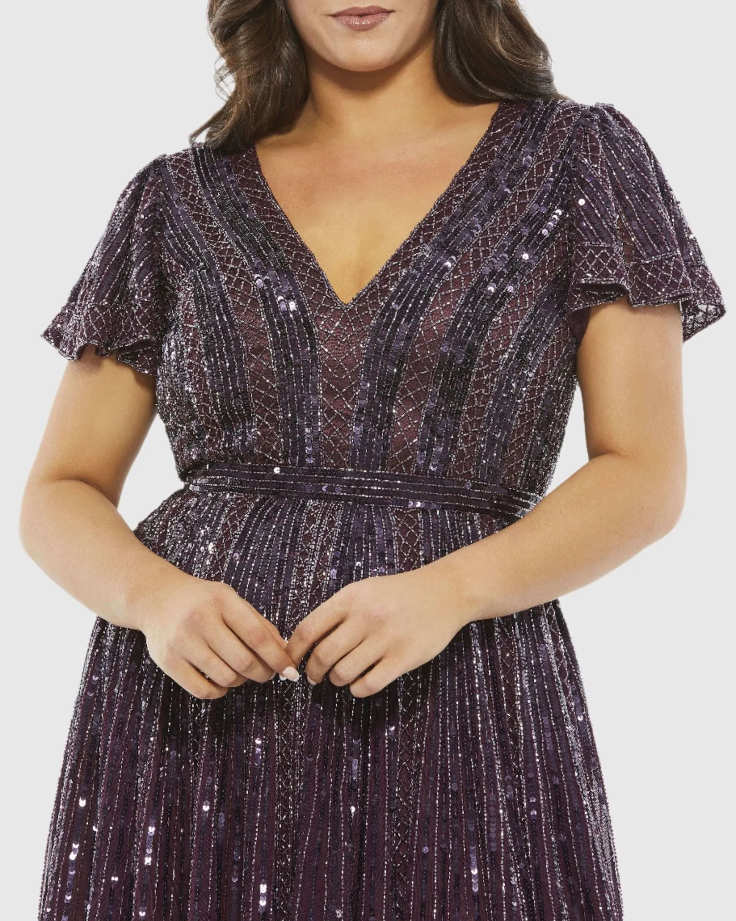 Embellished Butterfly Sleeve V-Neck Cocktail Dress (Plus)