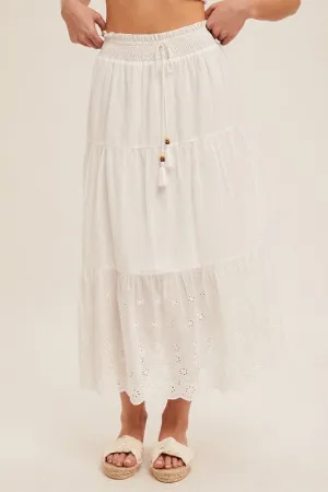 Eyelet Trim Midi Skirt