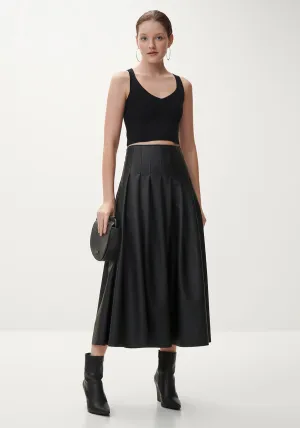 Faux Leather Midi Skirt With Pleats