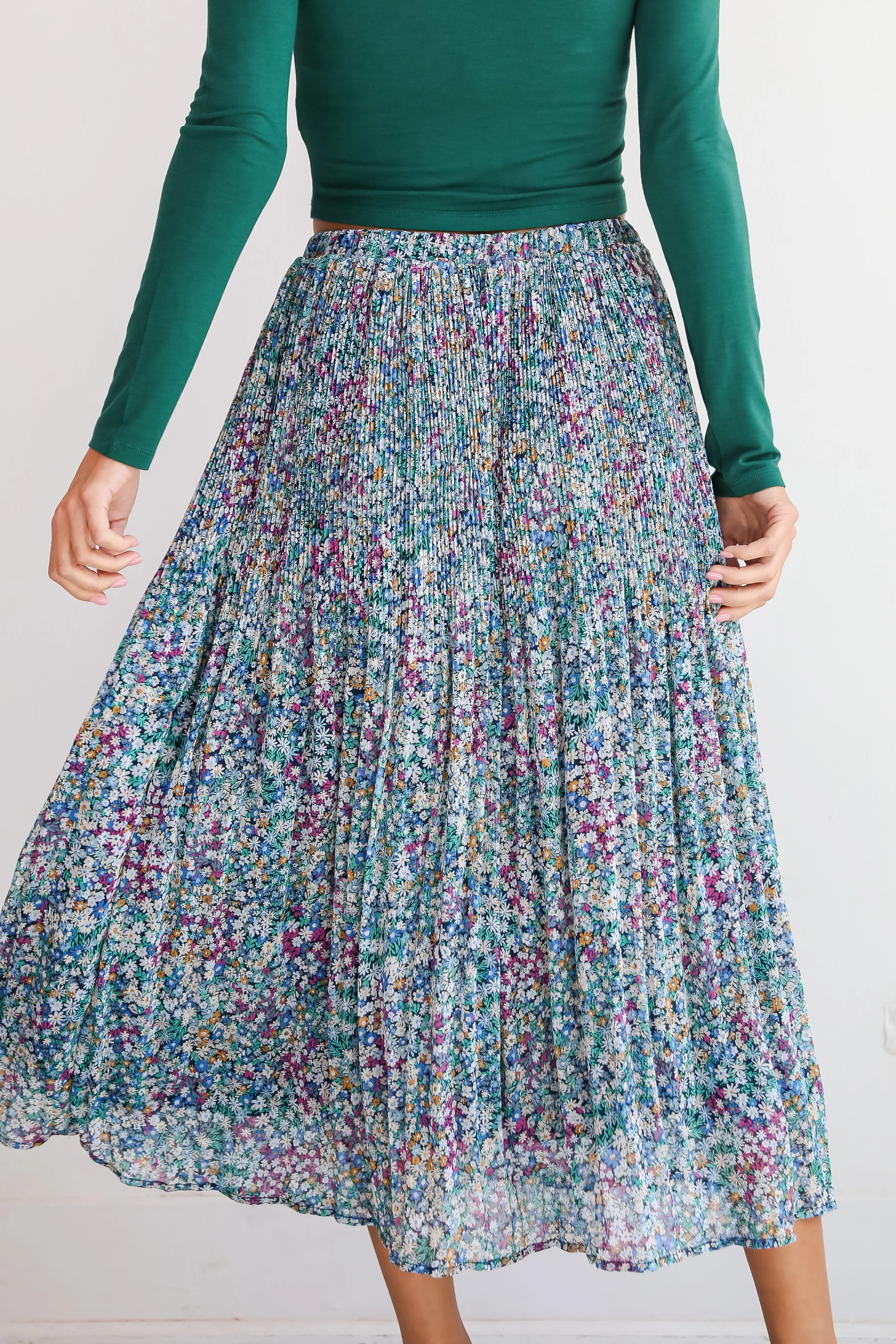 FINAL SALE - Attractive Essence Navy Floral Midi Skirt