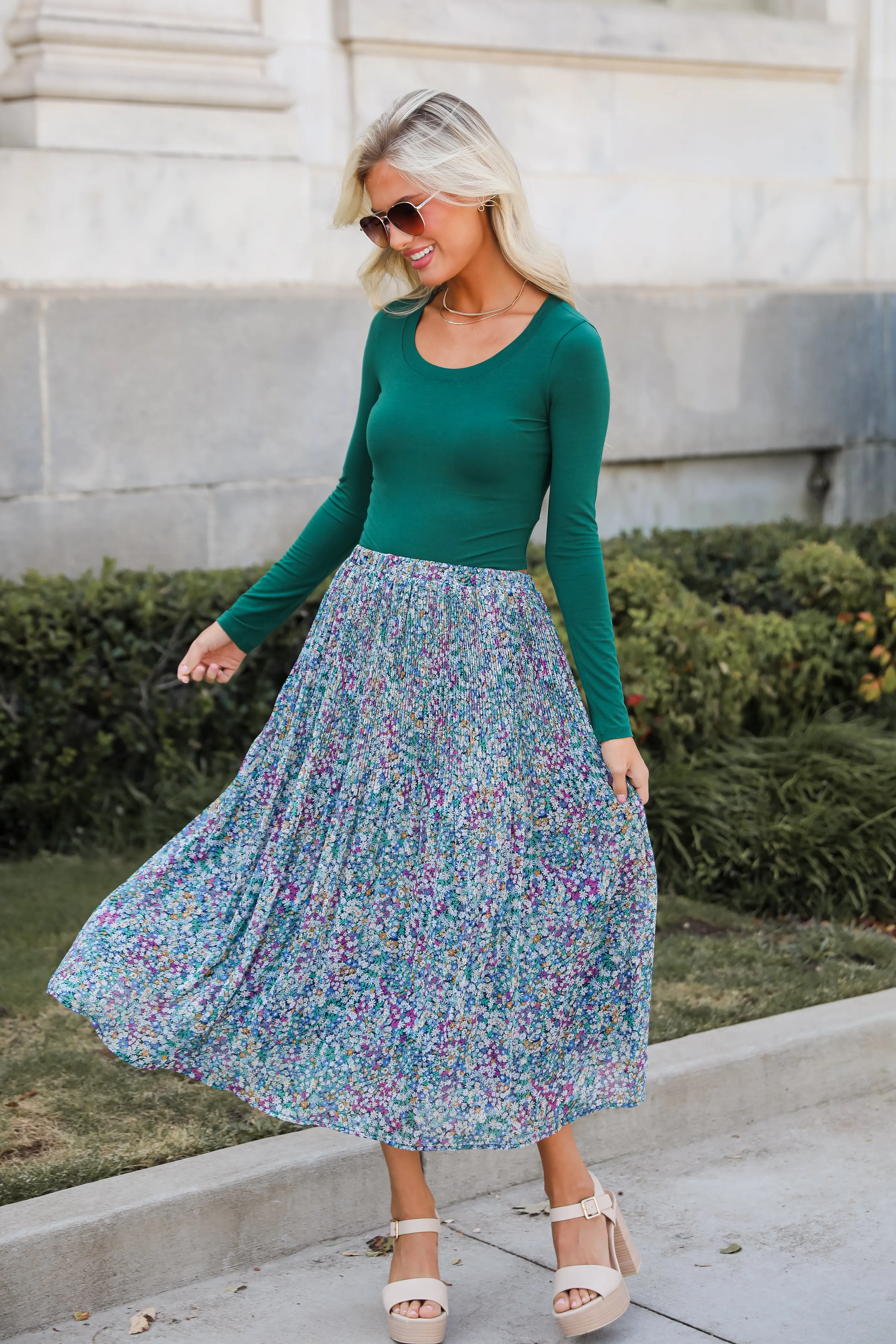 FINAL SALE - Attractive Essence Navy Floral Midi Skirt