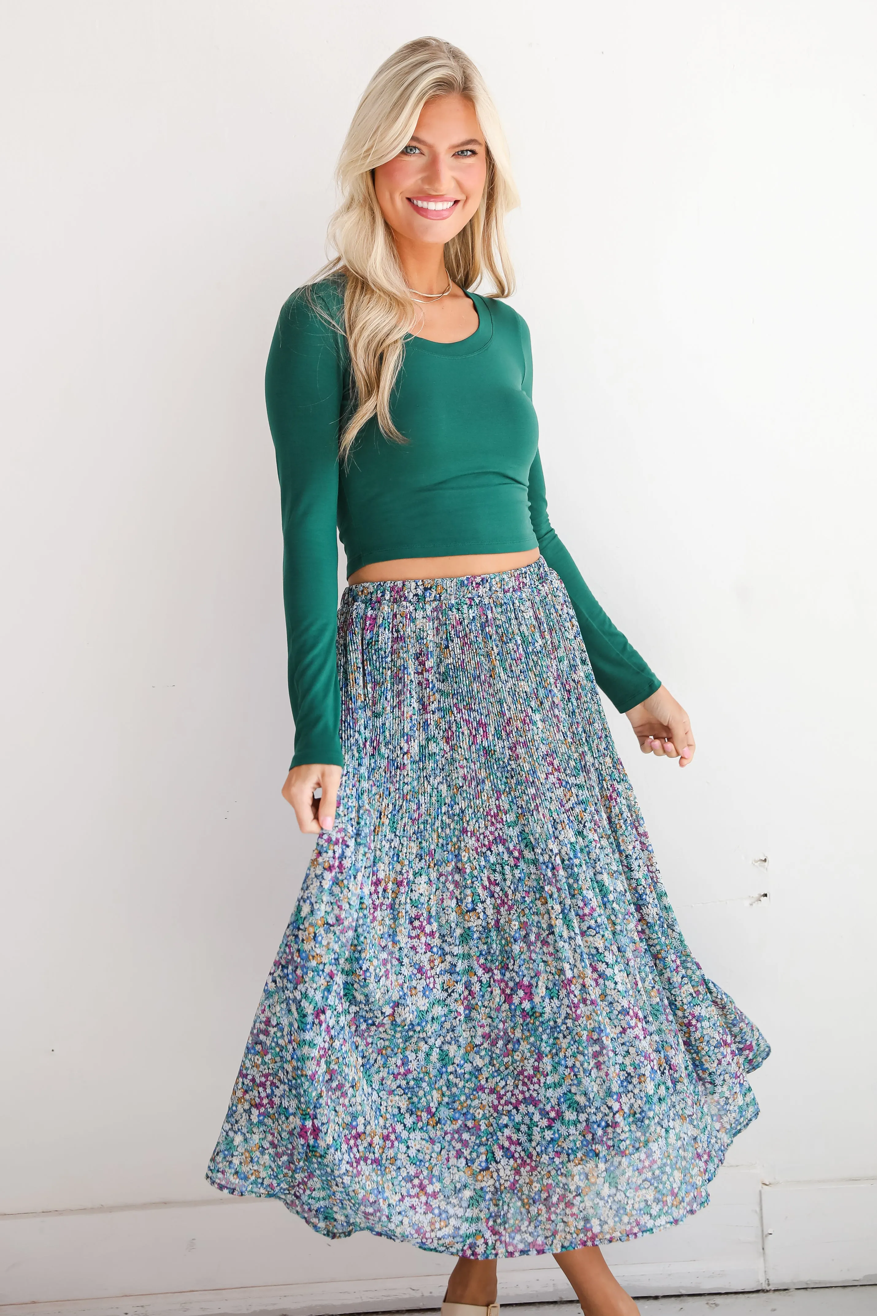 FINAL SALE - Attractive Essence Navy Floral Midi Skirt