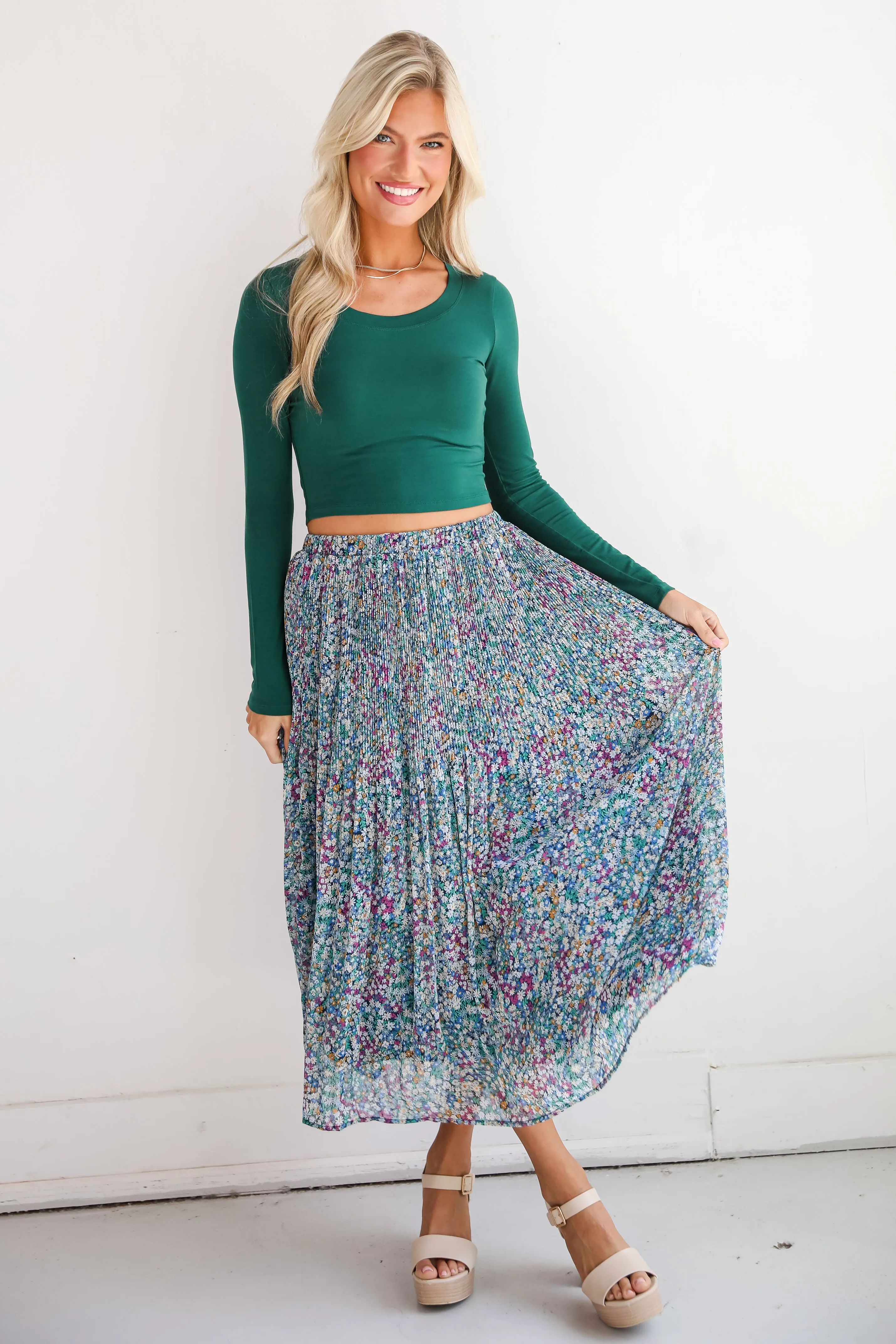 FINAL SALE - Attractive Essence Navy Floral Midi Skirt